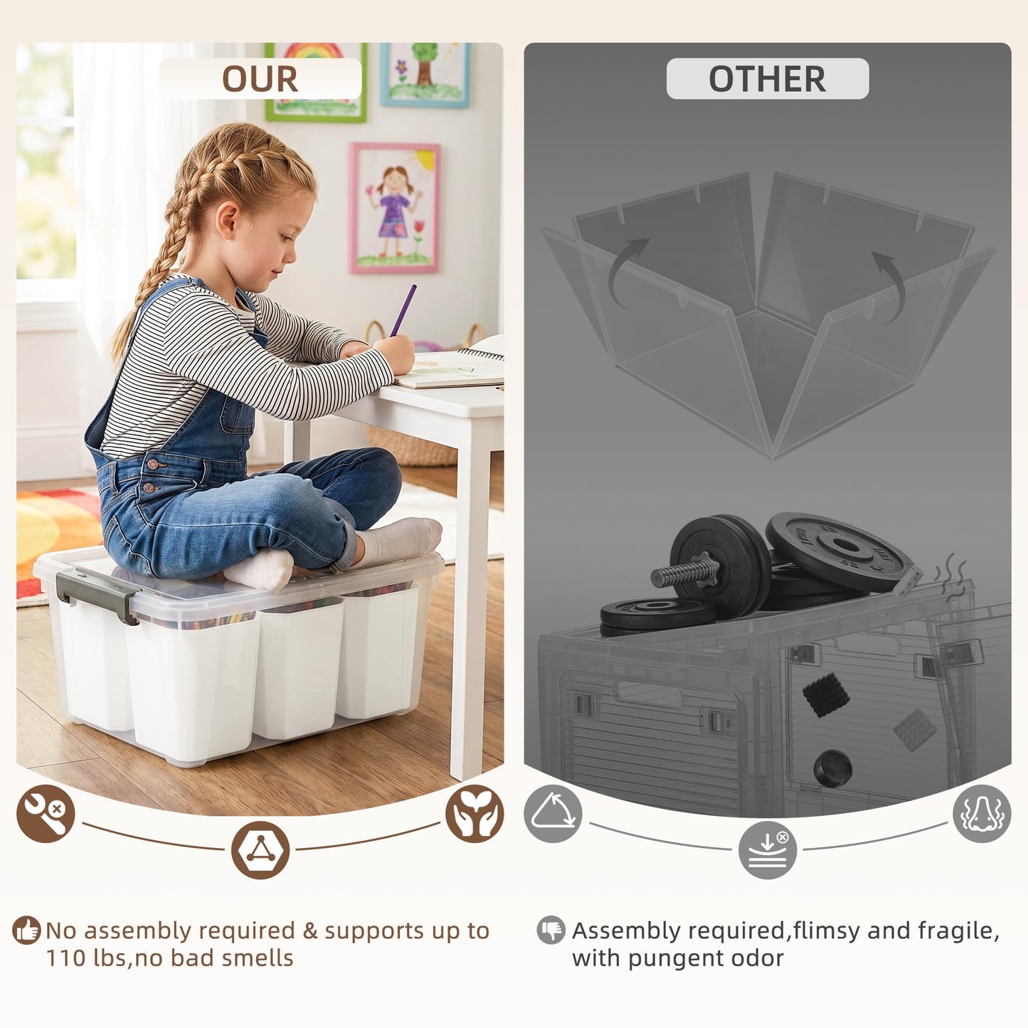Citylife 17 QT Plastic Storage Bins with 6 Detachable Inserts Clear Storage Box with Lids Multipurpose Stackable Storage Containers for Organizing Crayon, Tool, Craft - Available at All In One Marketplace Canada