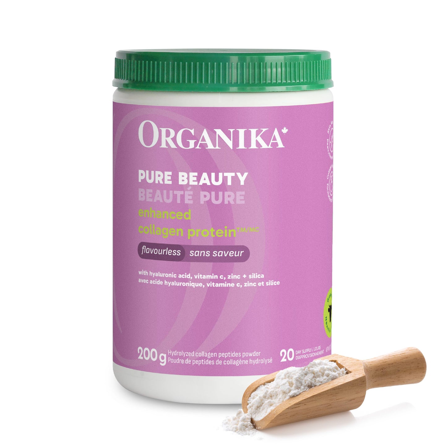 Organika Canadian-Made Enhanced Collagen Pure Beauty - Combination of Collagen, Hyaluronic Acid, Vitamin C, Zinc, and Silica- 200g Organika