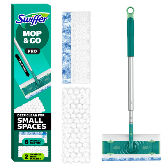 Swiffer Sweep and Mop Deluxe, 2-in-1 Floor Mopping and Sweeping Kit, Multi-Surface Kit for Floor Cleaning, Kit Includes 1 Sweeper Device, 5 Heavy Duty Dry Sweeping & 6 Heavy Duty Wet Mopping Cloths