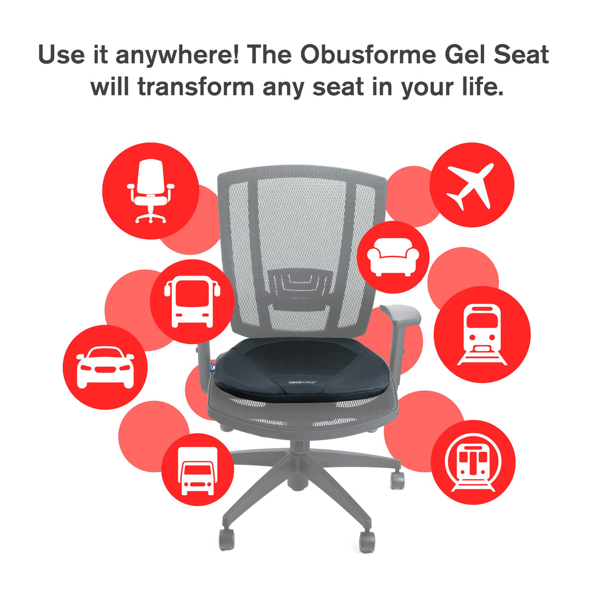 ObusForme Gel Seat Cushion – Memory Foam Seat Cushion and Posture Support, Contoured Ergonomic Design for Soothing Relief, Soft Gel Insert and Mesh Panel