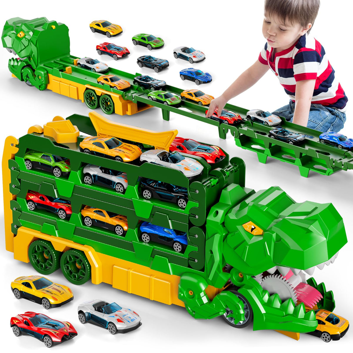 Dinosaur Transport Race Truck Toy with 59-Inch Race Track and Die-Cast Cars 🍁 All In One Marketplace Canada