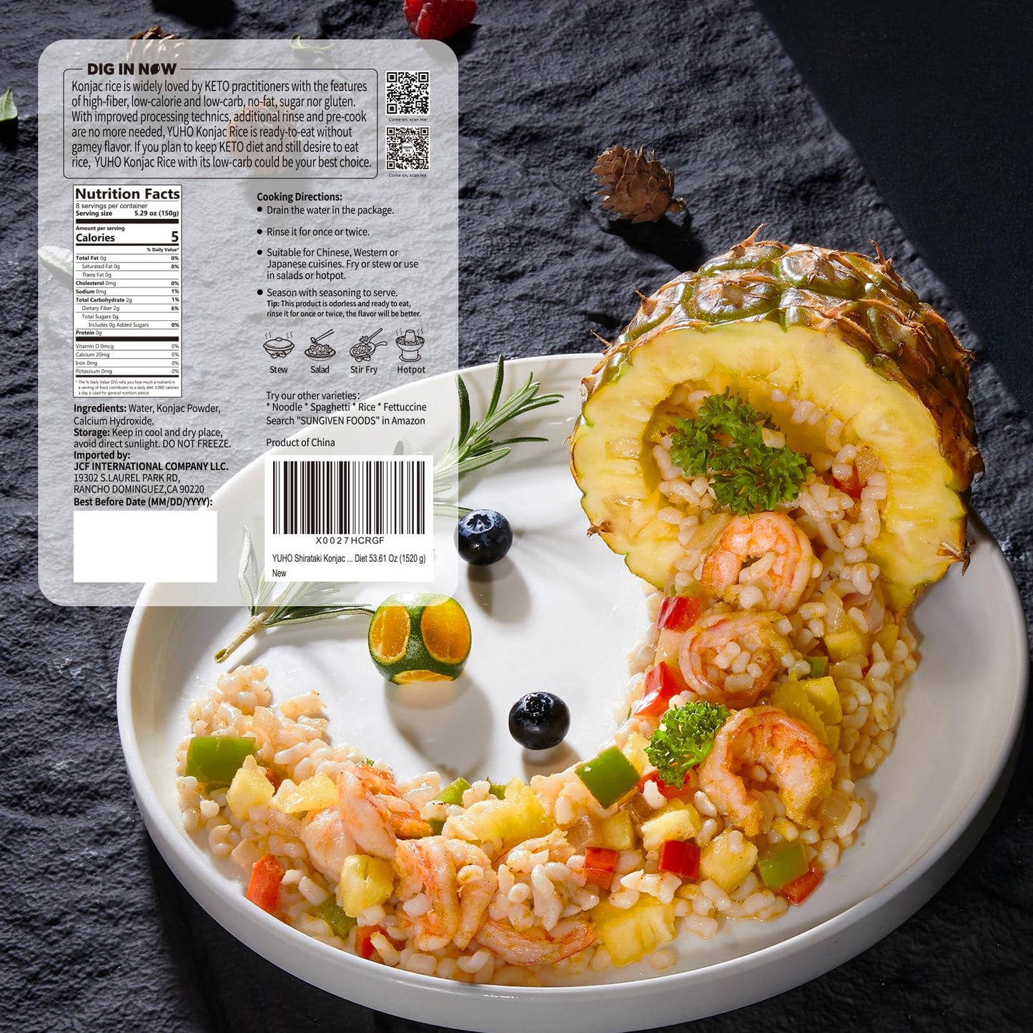 YUHO Shirataki Konjac Rice - 8 Pack Bundle, Vegan & Keto-Friendly, Gluten-Free, Low-Carb Noodles (53.61 oz)