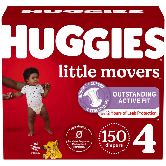 Huggies Size 4 Diapers, Little Movers Baby Diapers, Size 4 (22-37 lbs), 150 Count, Packaging May Vary
