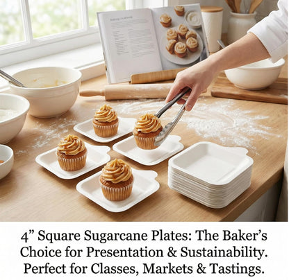 Elsjoy 200 Pack 4.5 Inch Small Paper Plate, Bulk Disposable Paper Cake Plate Square Mini Dessert & Appetizer Plate, Party Snack Plates for Wedding, Birthday, Dinner, Made of Sugarcane Bagasse Fiber 🍁 All In One Marketplace Canada
