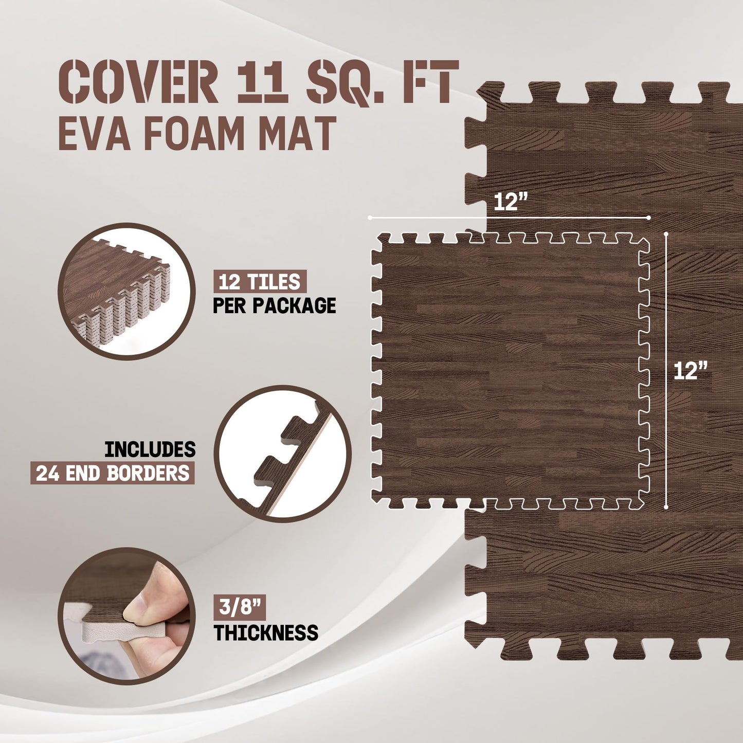 Yes4All EVA Interlocking Mats, Puzzle Floor Tiles, Foam Floor Padding with Border for Furniture, Home Space, Living Room, Garage - Dark Oak Wood, 1.02 m2 🍁 All In One Marketplace Canada