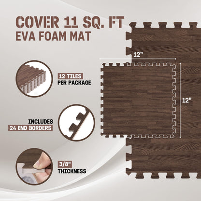Yes4All EVA Interlocking Mats, Puzzle Floor Tiles, Foam Floor Padding with Border for Furniture, Home Space, Living Room, Garage - Dark Oak Wood, 1.02 m2 🍁 All In One Marketplace Canada