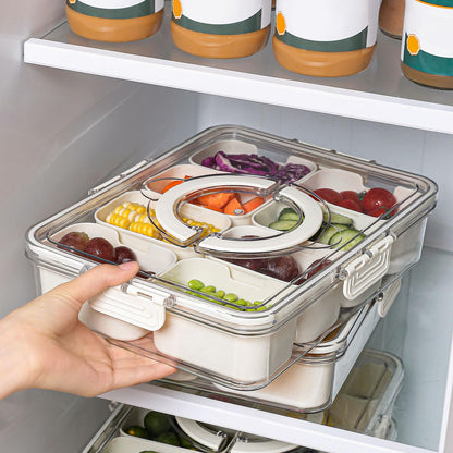 Snackle Box Container with Lid & Handle, Airtight Divided Snack Organizer, Portable Charcuterie Board for Travel, Road Trips, Picnic, Fruits, Veggies, Candy & Nuts