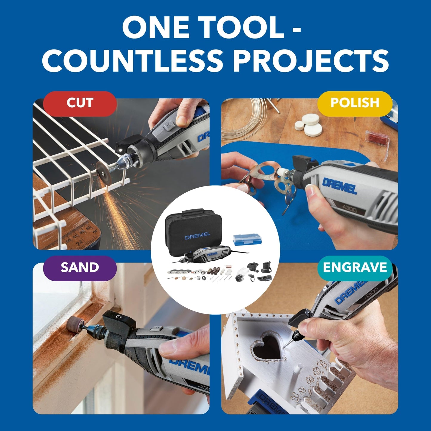 Dremel 4300-5/40 High Performance Rotary Tool Kit with LED Light- 5 Attachments & 40 Accessories- Engraver, Sander, and Polisher- Perfect for Grinding, Cutting, Wood Carving, Sanding, and Engraving Dremel
