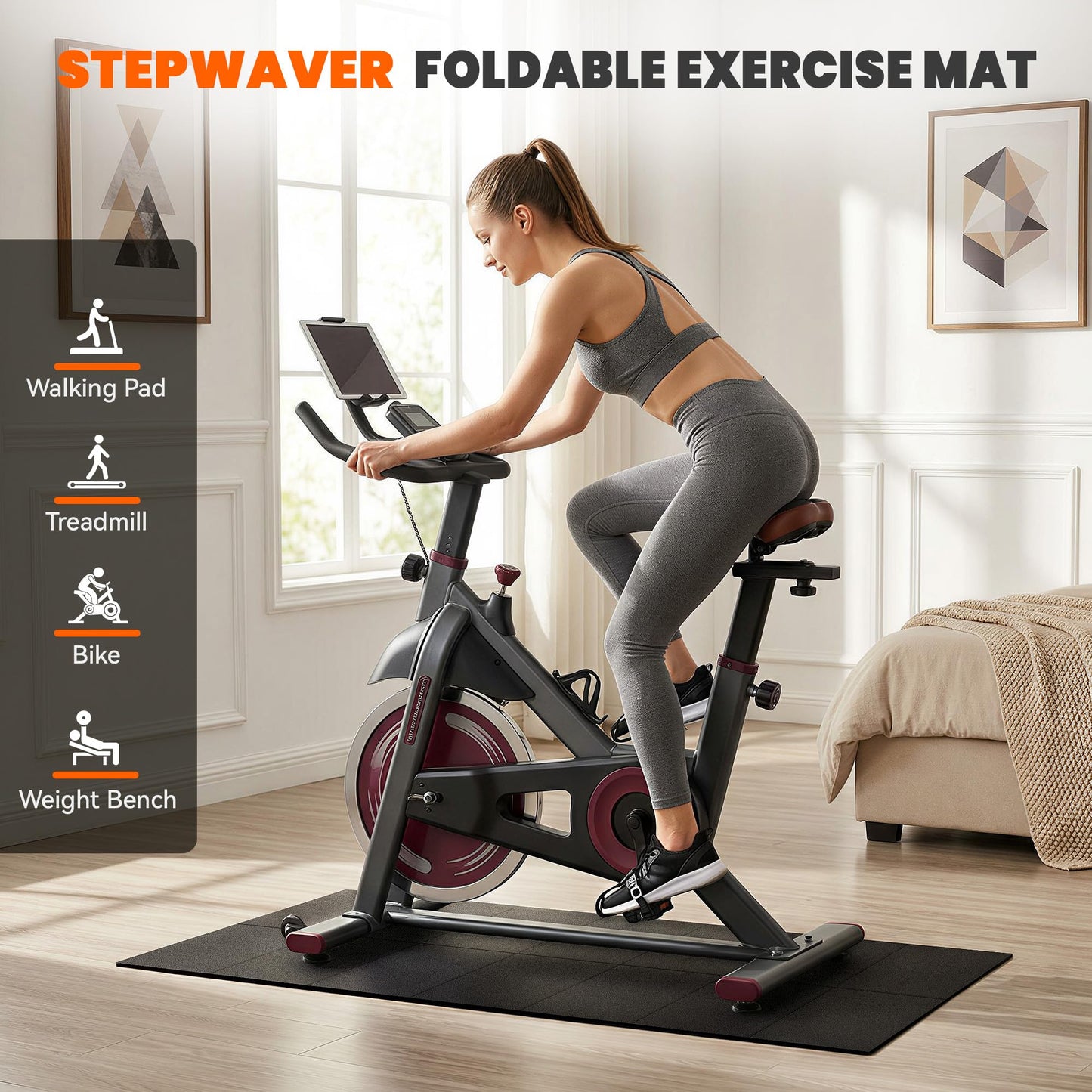 Stepwaver Walking Pad Mat for Carpet, Treadmill Mat for Hardwood Floors, High Density, 1/4 Thickness, Foldable, Floor Protection for Bike, Elliptical, Treadmill
