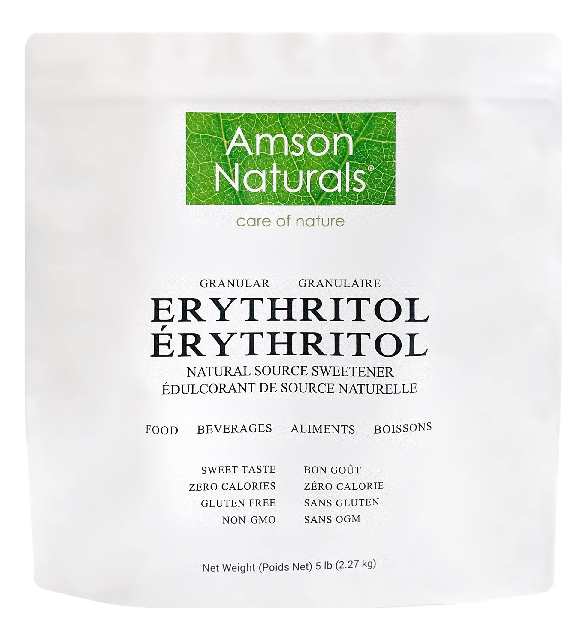 Amson Naturals Erythritol Sweetener Granular 5 lb – Natural Sugar Substitute, Zero Calorie, Gluten-Free, Non-GMO