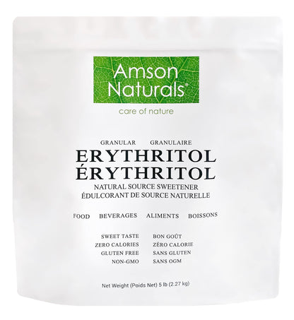 Amson Naturals Erythritol Sweetener Granular 5 lb – Natural Sugar Substitute, Zero Calorie, Gluten-Free, Non-GMO