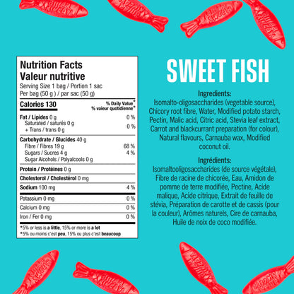 SmartSweets Sweet Fish Gummy Candy - Low Sugar, Stevia Sweetened, 12 Pack (50g each)