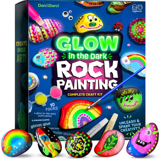 Kids Rock Painting Kit - Glow in The Dark - Arts & Crafts Christmas Gifts for Boys and Girls Ages 4-12 - Craft Activities Kits - Creative Art Toys for 4, 5, 6, 7, 8, 9, 10, 11 & 12 Year Old Kids (Glow In The Dark)