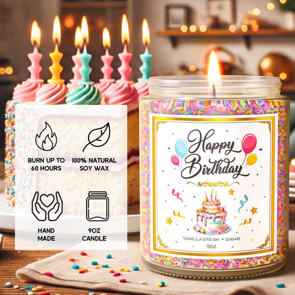 VEGISHINE Birthday Candle, Birthday Gifts for Women Men, 9 oz Happy Birthday Candle with Vanilla Birthday Cake Scent, Birthday Gifts for Women Friendship Ideas 🍁 All In One Marketplace Canada
