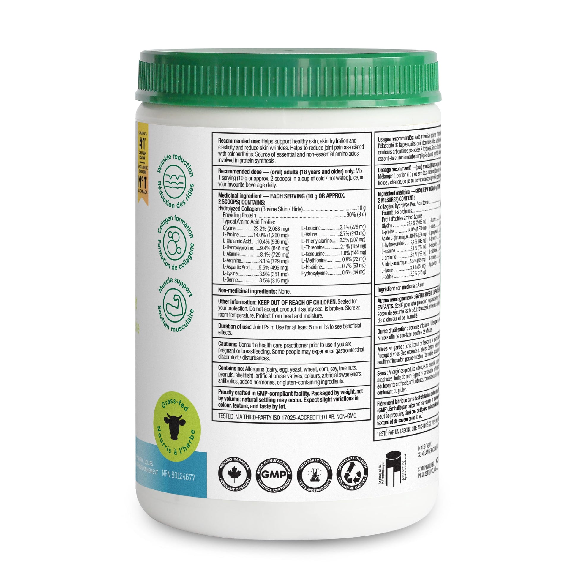 Organika Enhanced Collagen Powder (Type 1 & 3) – 10g Per Serving for Hair, Skin, Nails & Joints – Canadian-Made, Grass-Fed, Non-GMO, 250g