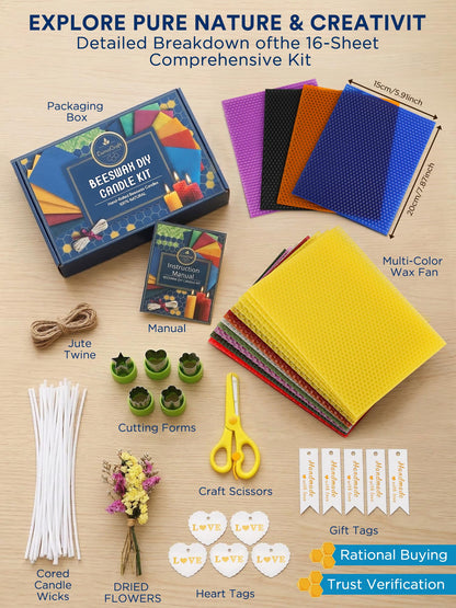 LumaCraft Beeswax Sheets for Candle Making Kit – 16PCS 100% Pure Natural Beeswax Candle Sheets for Rolling Candles – DIY Handmade Candle Making Kit for Family Holiday Party Gift Craft Decor 🍁 All In One Marketplace Canada