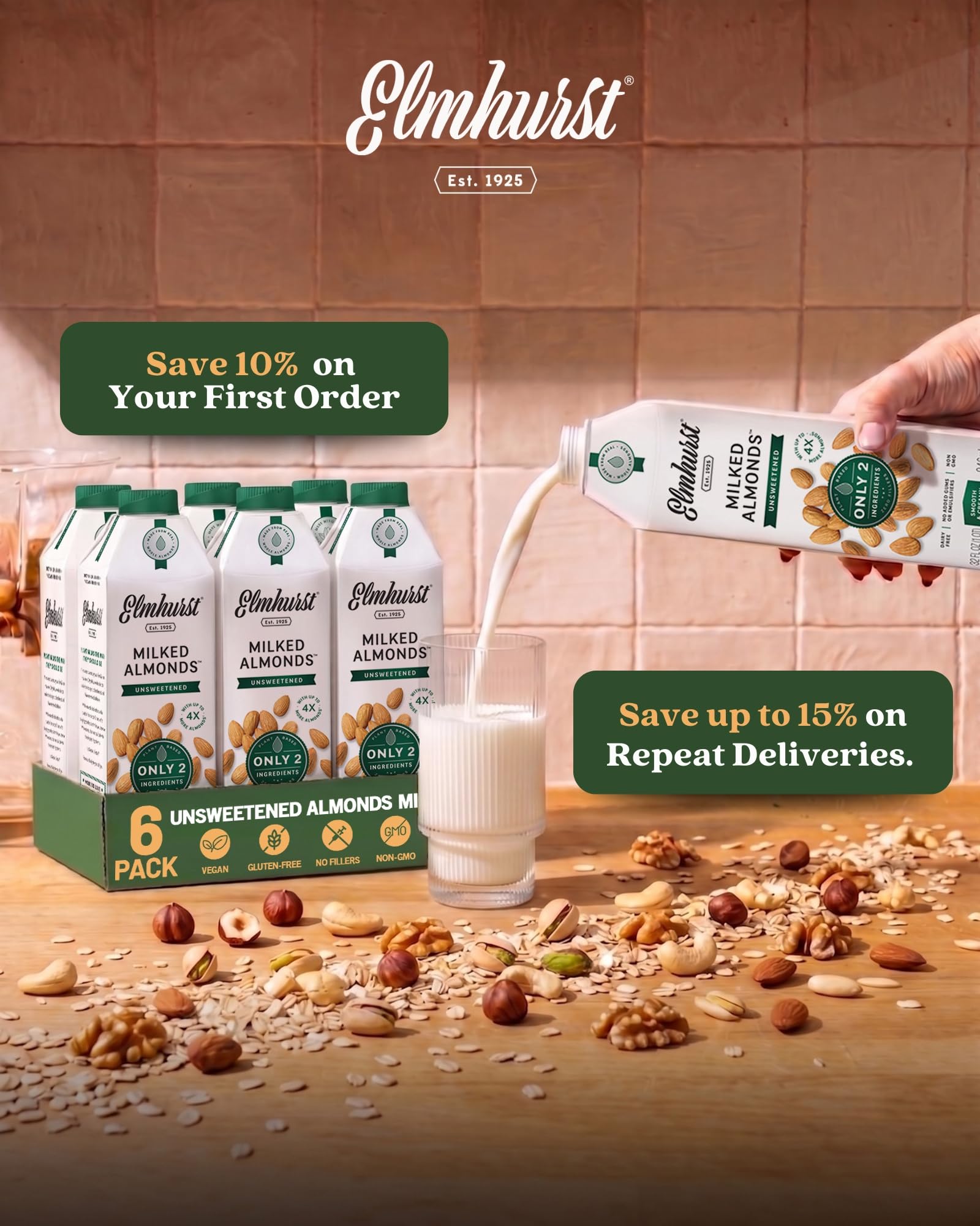 Elmhurst Unsweetened Almond Milk 6x946 ML Elmhurst