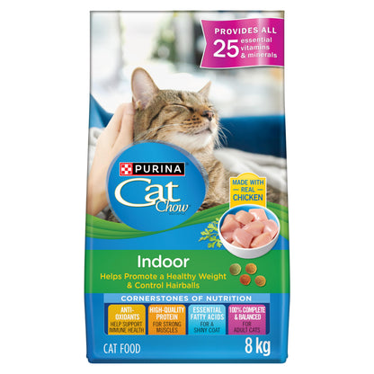 Cat Chow Indoor Dry Cat Food, Real Chicken - 8 kg Bag