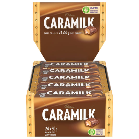 Cadbury Caramilk Chocolate Bars, 50g Singles, Pack of 24 Individually Wrapped