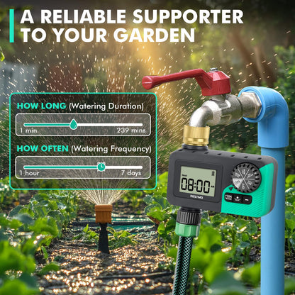 RESTMO Water Timer for Garden Hose, Programmable Sprinkler Timer with Brass Inlet, Rain Delay/Manual ON/Off/Automatic Irrigation Control, Hose Timer for Outdoor Faucet, Yard and Lawn Watering System