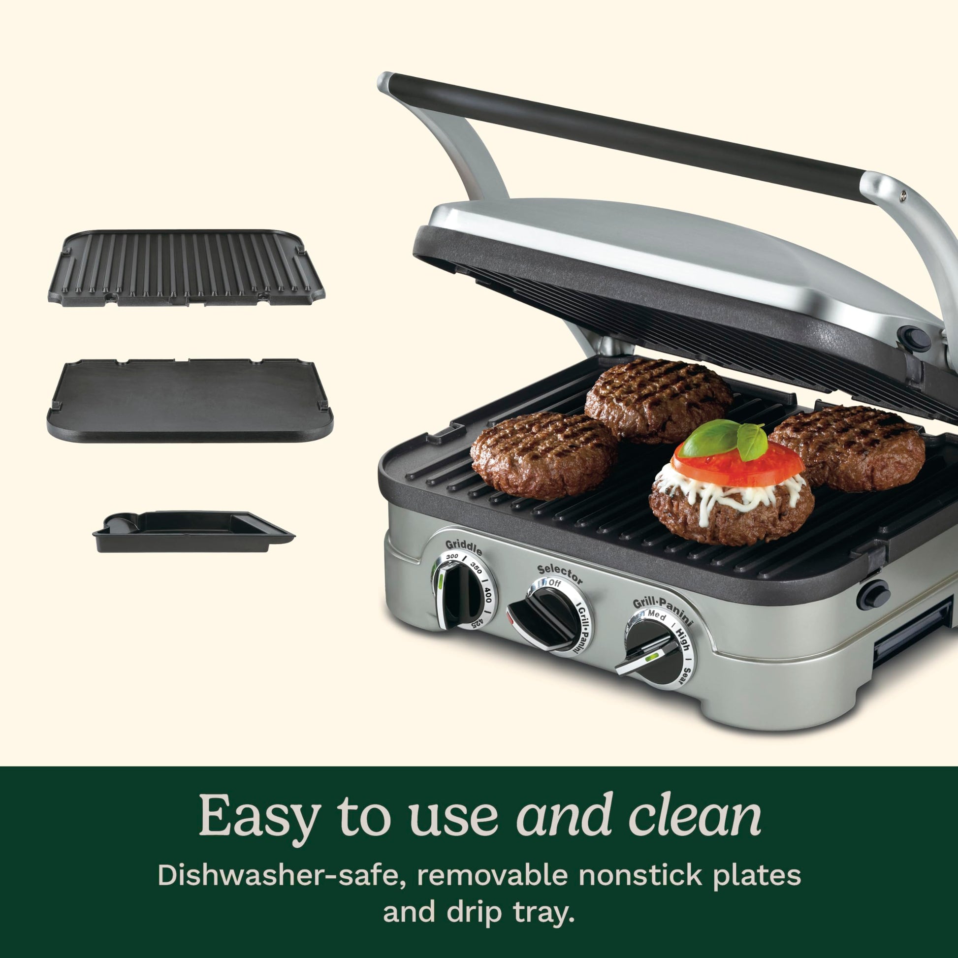 Cuisinart 5-in-1 Griddler with Reversible Nonstick Grill and Griddle Plates, Silver (CGR-4NEC) - Available at All In One Marketplace Canada