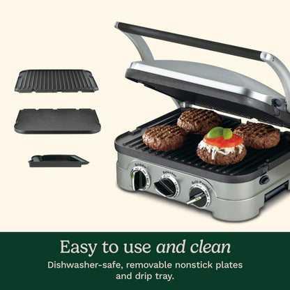 Cuisinart 5-in-1 Griddler with Reversible Nonstick Grill and Griddle Plates, Silver (CGR-4NEC) - Available at All In One Marketplace Canada