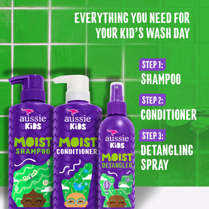 Aussie Kids Moist Detangler Pack for Kids, Shampoo & Conditioner, 475 mL each + Detangler Spray, 236 mL