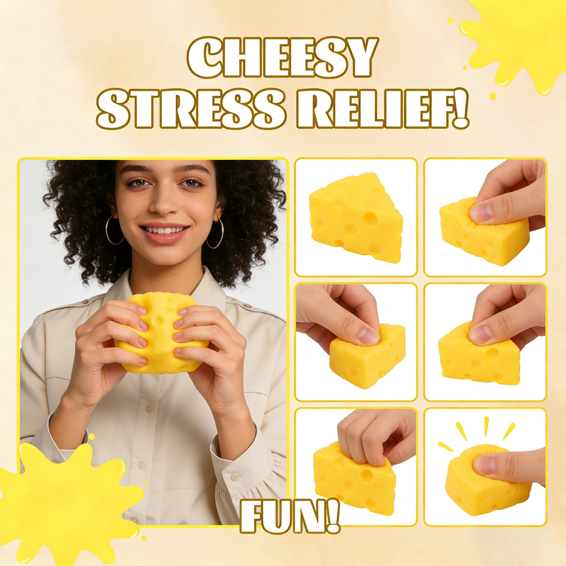 4 PCS Squishy Cheese Butter, 2 PCS Squishy Butter and 2 PCS Cheese, Stress Relief Cube Block, Yellow Unbreakable Figurine Simulation Cheeses Ball (2 Cheeses+2 Butter)