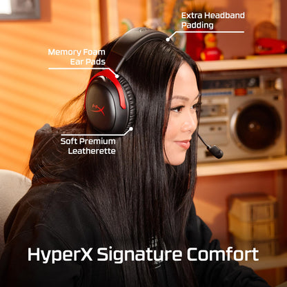 HyperX Cloud III S – Wireless Gaming Headset for Multi-Platform, 2.4GHz, Bluetooth, Battery Life up to 120 Hours 2.4GHz / 200 Hours Bluetooth, 53mm Angled Drivers, Detachable Mic – Black/Red