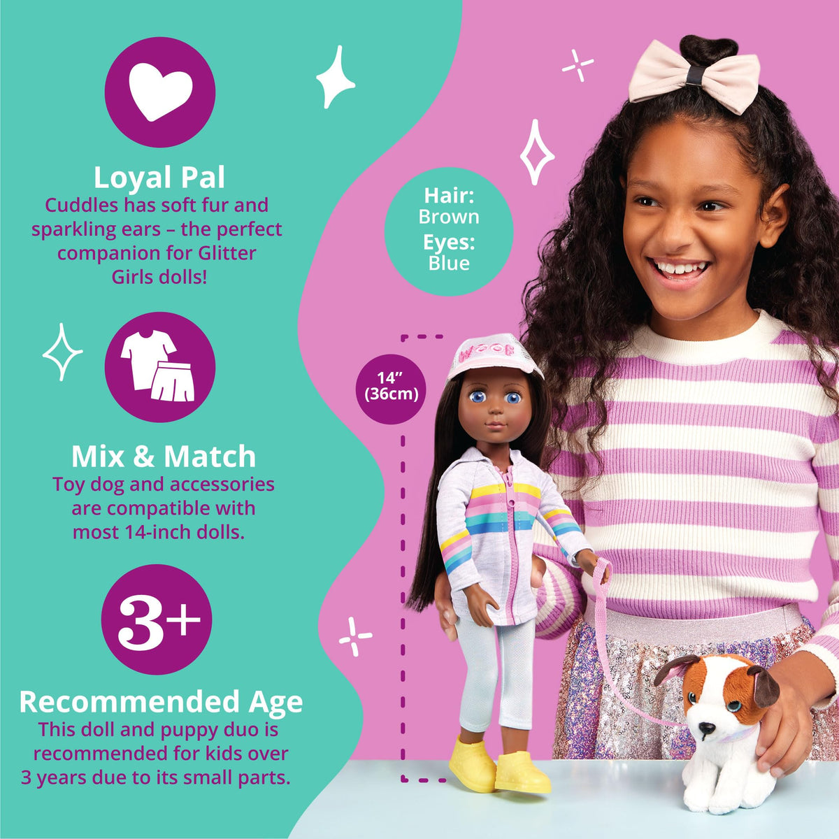 Glitter Girls 14-Inch Fashion Doll Jana & Cuddles Plush Dog Pet, Dolls