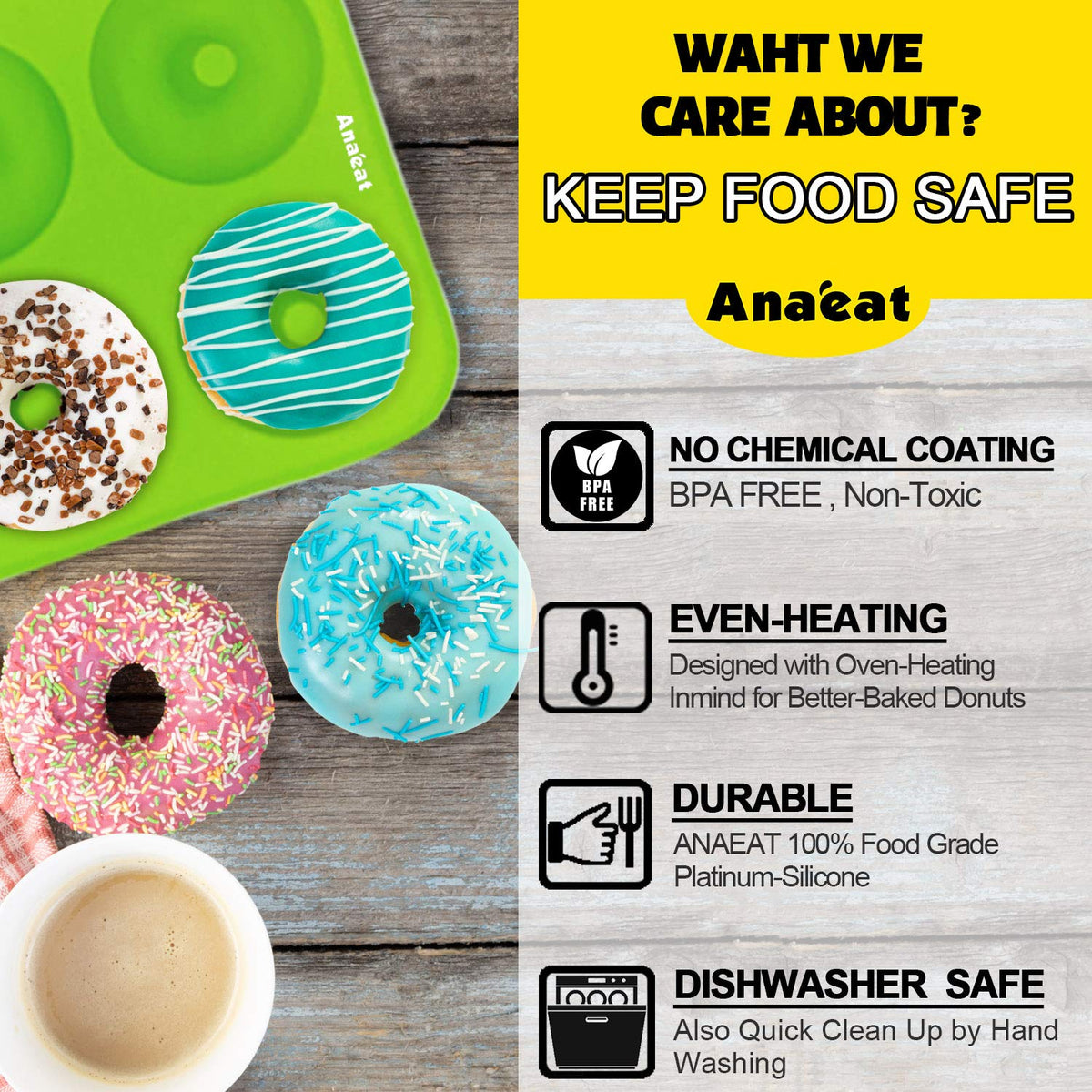Anaeat 2 Pack Donut Pan Silicone Baking Mold, Just Pop Out! Non-Stick Doughnuts Baking Pans BPA Free for 6 Full-Size Donuts, Muffins, Cake Biscuit Bagels - Easy Clean, Oven, Dishwasher Safe(Green) 🍁 All In One Marketplace Canada