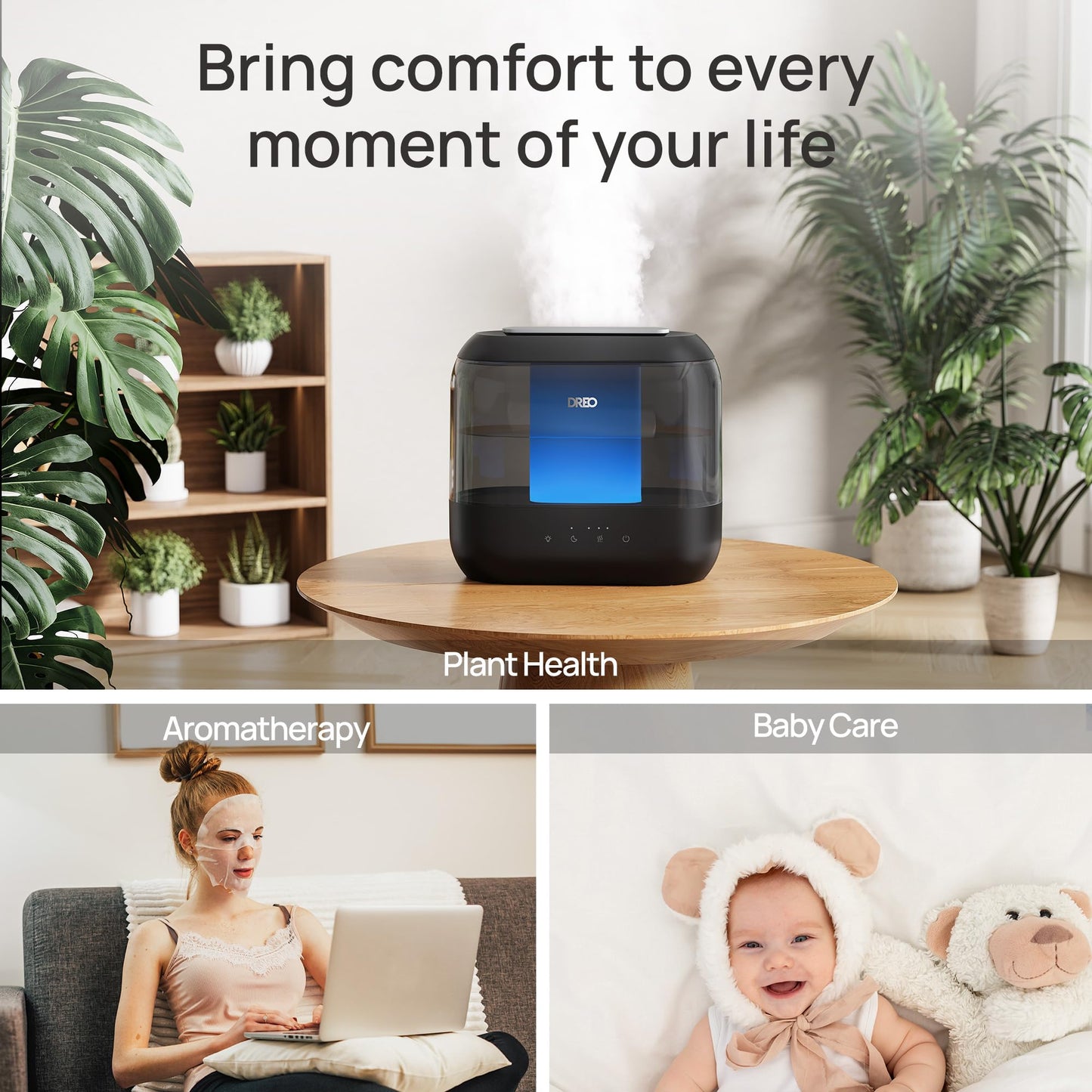 DREO Humidifiers for Bedroom, 4L Top Fill for Large Room, 36H Runtime [Ultra-Strong Mist Output] Quiet Cool Mist Air Humidifier for Baby Nursery, Plants, Night Light, Easy to Clean，Black 🍁 All In One Marketplace Canada