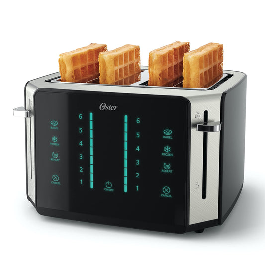 Oster 4-Slice Toaster, Touch Screen with 6 Shade Settings and Digital Timer, Black/Stainless Steel - Available at All In One Marketplace Canada