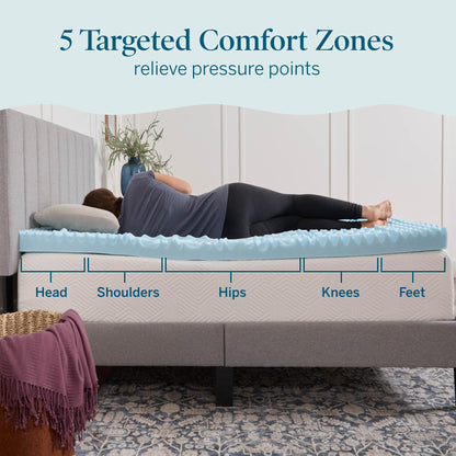 Lucid 3 Inch Gel Memory Foam Plush - Cooling Targeted Convoluted Comfort Zones Mattress Topper, Twin