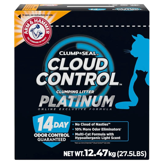 ARM & HAMMER Platinum Cat Litter, Cloud Control, Extra Strength with 14 Days of Odour Control, Multi-Cat Clumping Cat Litter with Hypoallergenic Light Scent, 12.47kg (Pack of 1)