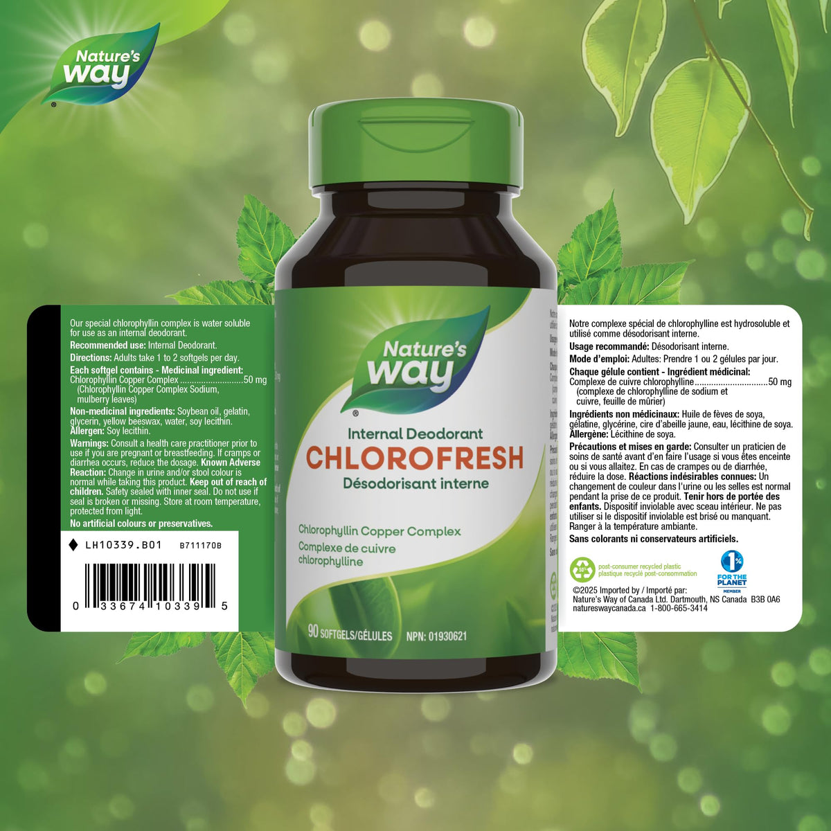Nature's Way Premium Chlorofresh Softgels - Water-Soluble Chlorophyllin Copper Complex, Internal Deodorant, 90 Softgel Capsules