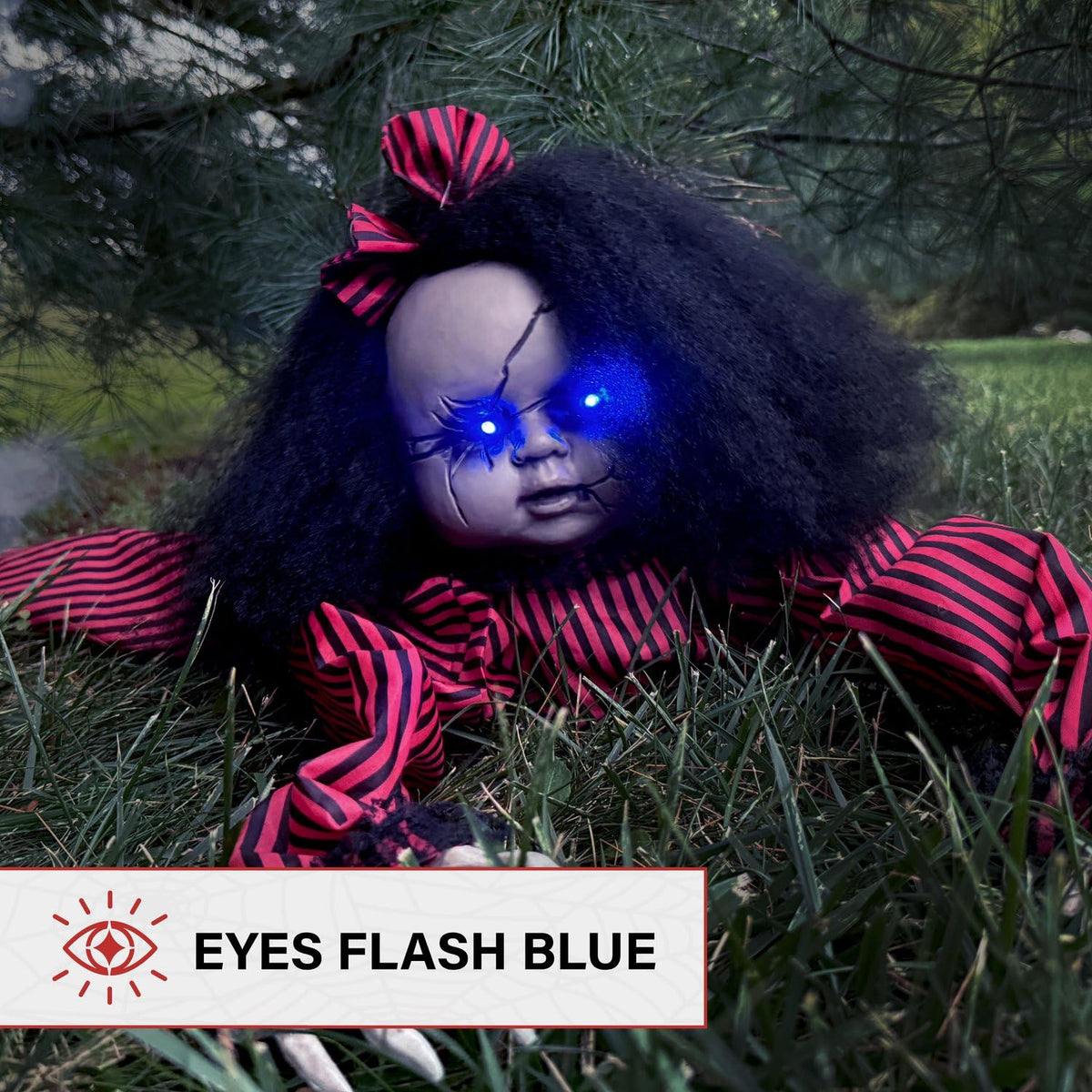 Poupée bébé rampante effrayante de Haunted Hill Farm, animatronique d'Halloween avec lumières et sons activés au toucher, décorations d'Halloween à piles pour l'intérieur ou l'extérieur couvert, accessoire effrayant pour Halloween