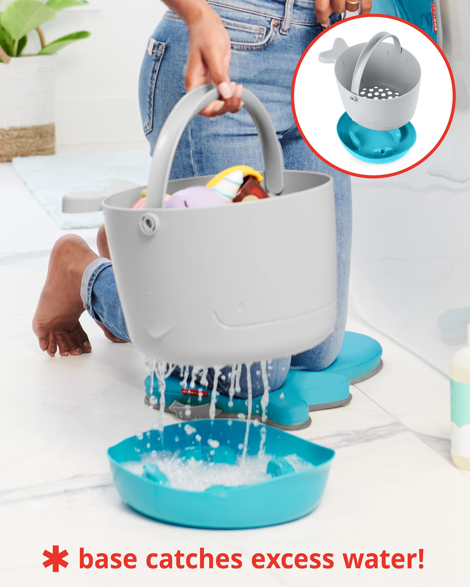 Skip Hop Bath Toy Storage, Moby Stowaway Bucket, Grey Skip Hop