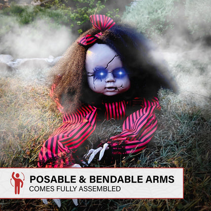 Poupée bébé rampante effrayante de Haunted Hill Farm, animatronique d'Halloween avec lumières et sons activés au toucher, décorations d'Halloween à piles pour l'intérieur ou l'extérieur couvert, accessoire effrayant pour Halloween