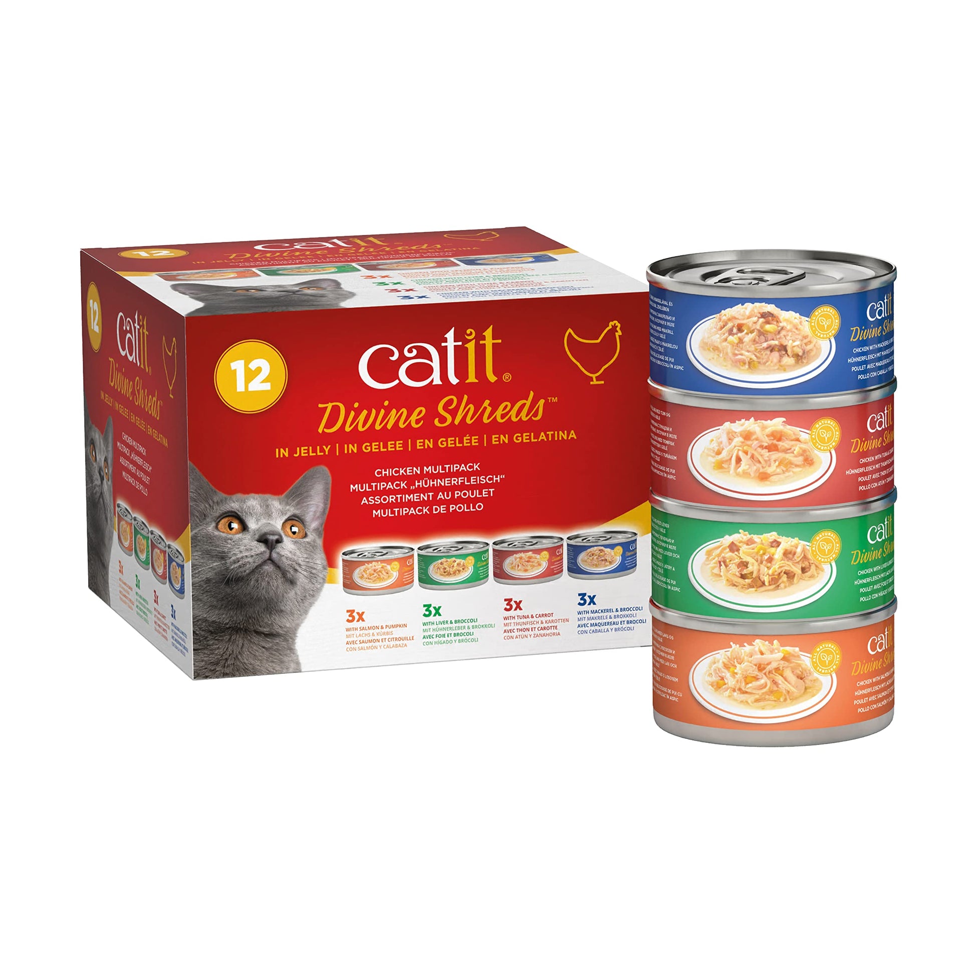 Catit Wet Cat Food, Divine Shreds in Jelly, Chicken Multipack, 12 x 85g Cans, Cat Food Wet, Cat Wet Food, Kitten Food, Wet Cat Food Pate, Canned Cat Food, Nourriture Pour Chat, Manger Pour Chat Catit