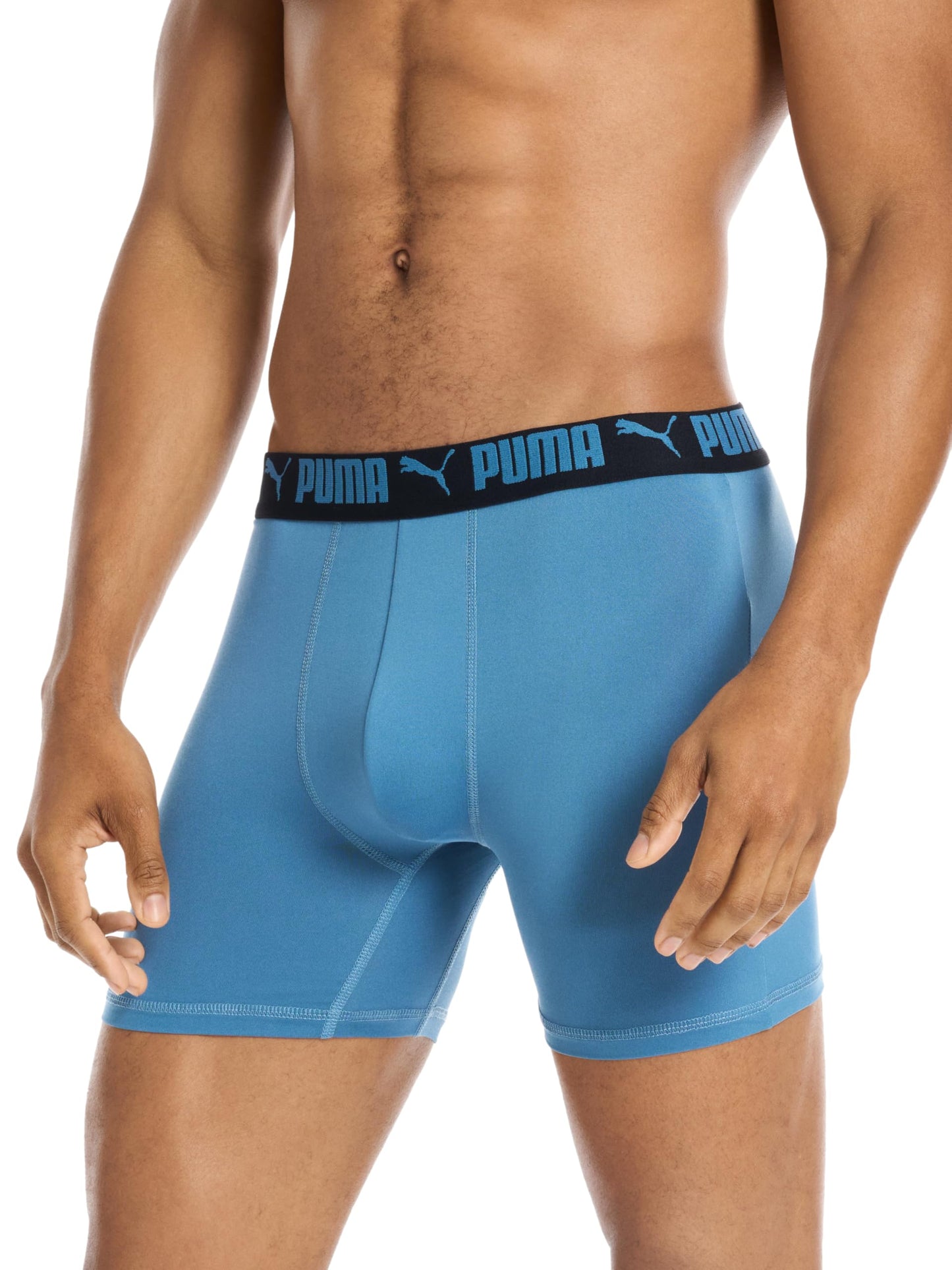 Puma Men's Standard 4 Pack Active Stretch Boxer Briefs, Blue Combo