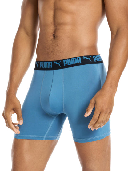 Puma Men's Standard 4 Pack Active Stretch Boxer Briefs, Blue Combo
