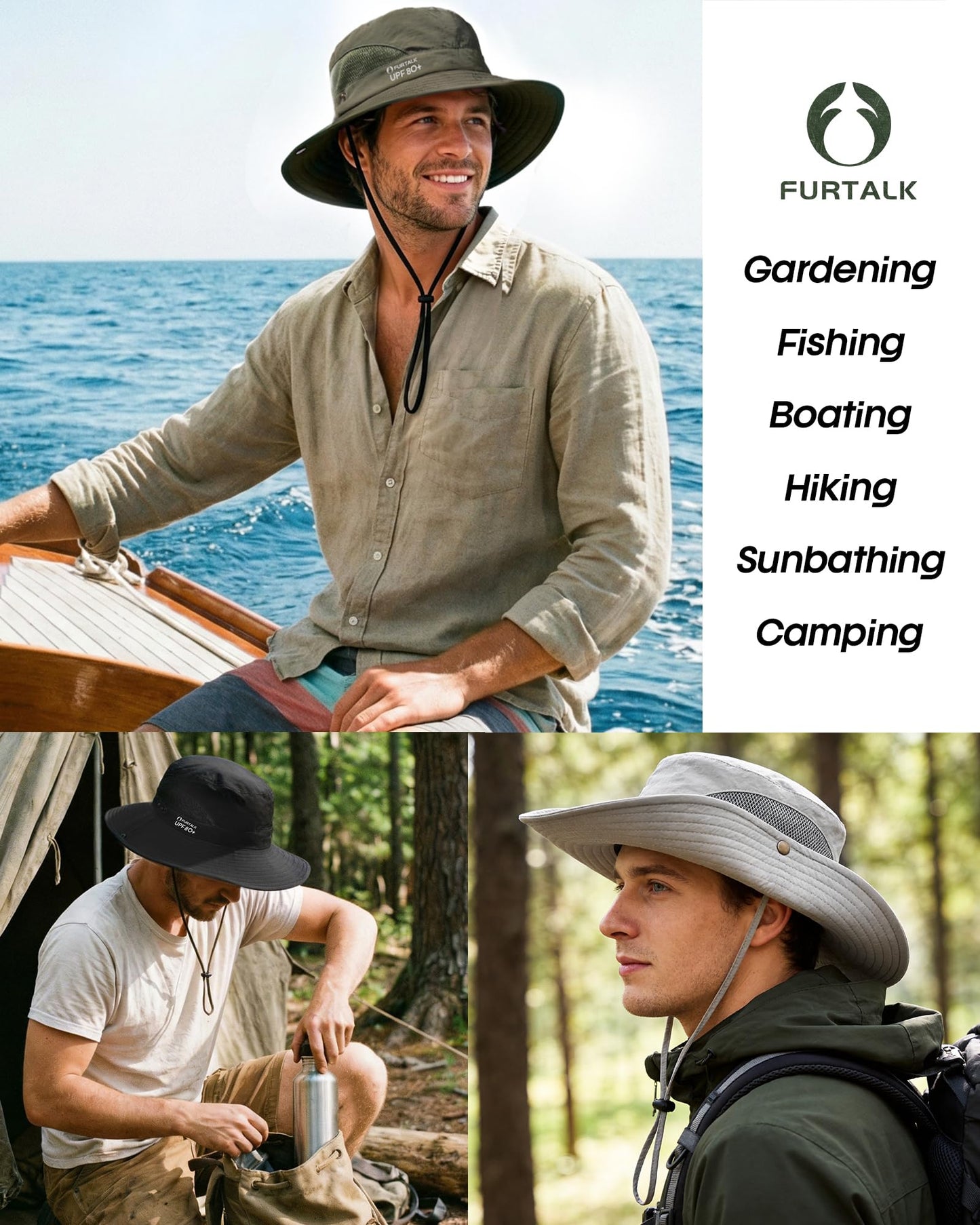 FURTALK Mens Bucket Sun Hat UPF 80+ Wide Brim Hiking Fishing Beach Outdoor Hats Dark Grey - Available at All In One Marketplace Canada
