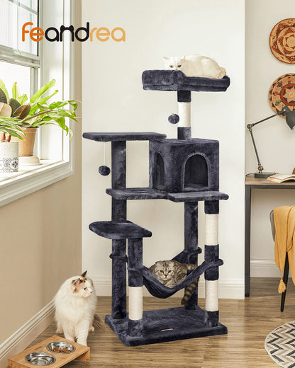 Feandrea Cat Tree Tower, 143 cm, 2 Perches, Hammock, Smoky Gray 🍁 All In One Marketplace Canada