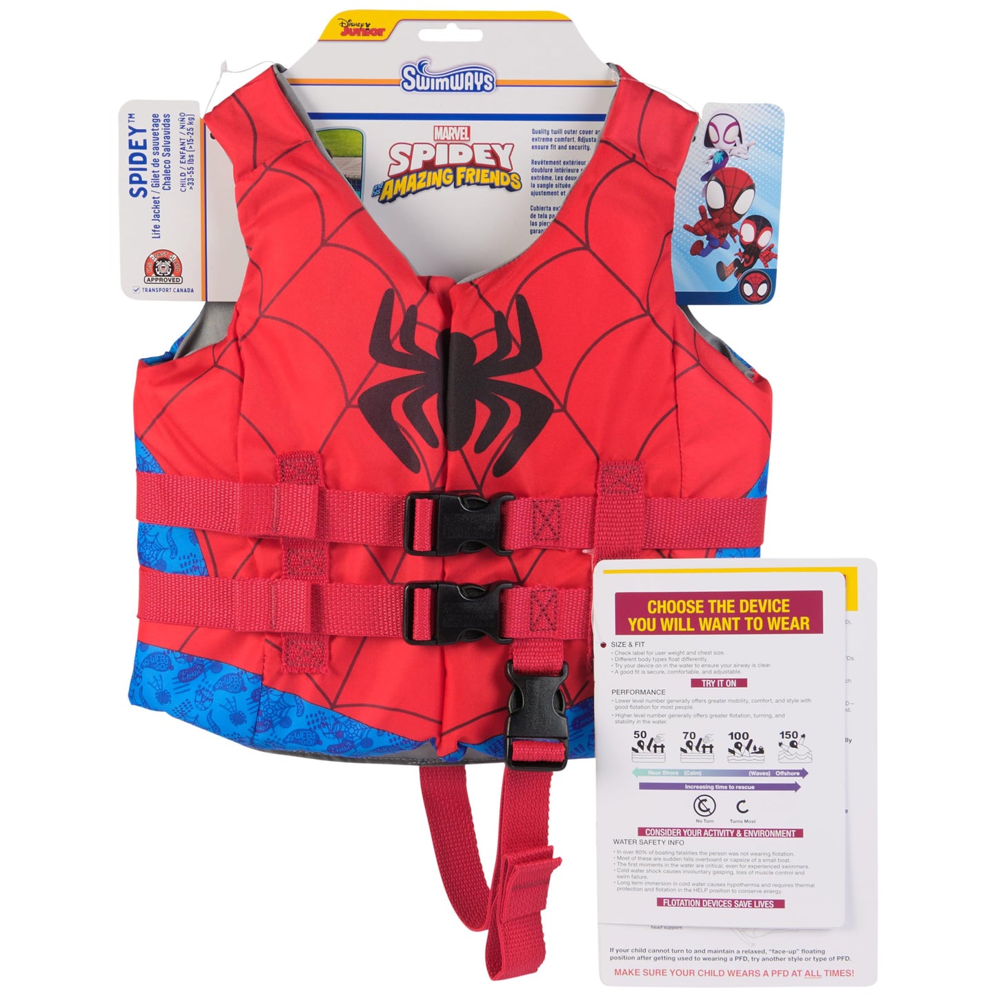 SwimWays Marvel Swim Trainer Life Jacket, US Coast Guard Approved Swim Vest, Pool Floats & Life Jackets for Kids 33-55 lbs, Spider-Man 🍁 All In One Marketplace Canada