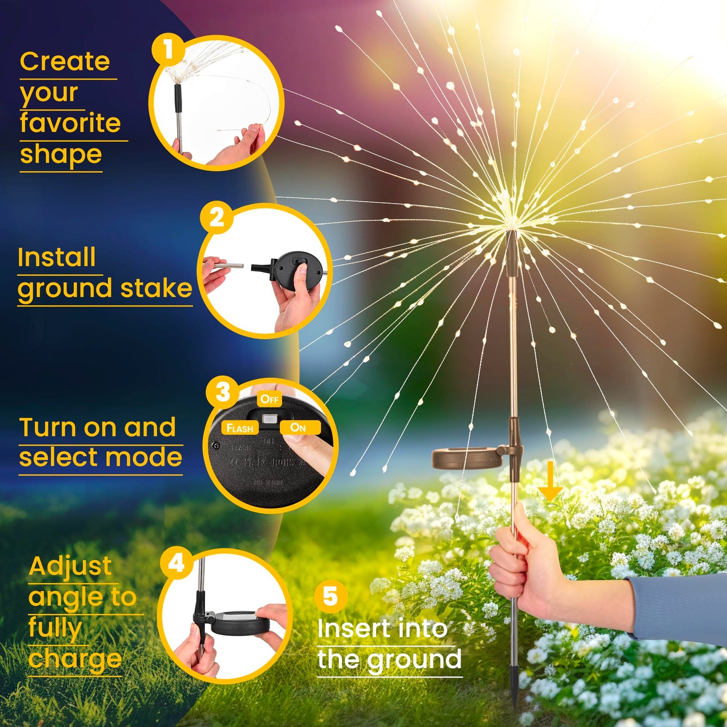 GIGALUMI Garden Outdoor Decor Lights 120LED 2Pack, Solar Garden Lights for Yard Outside Fairy Decorative,Solar Powered for Yard Pathway Flowerbed Planter Balcony Patio 4th of July Decor（Warm White） - Available at All In One Marketplace Canada