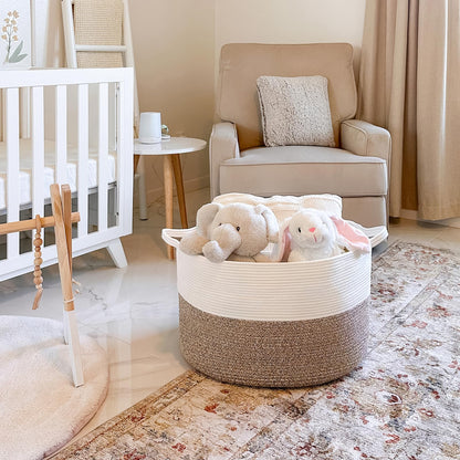 INDRESSME XXXLarge Cotton Rope Basket 21.7" x 21.7" x 13.8" Woven Laundry Basket for Blankets, Storage Basket with Handle Comforter Cushions Storage Bins Thread Laundry Hamper - Available at All In One Marketplace Canada
