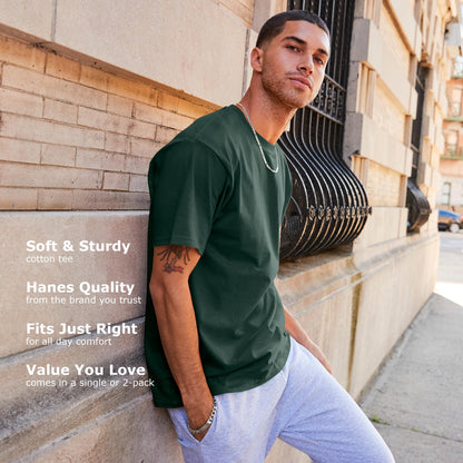 Hanes Size Men's Beefy Short Sleeve Tee Value Pack (2-Pack), Charcoal Heather, X-Large Tall