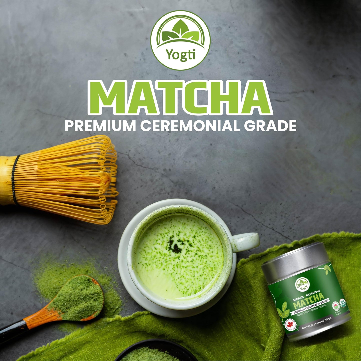 Organic Matcha Green Tea Powder – Ceremonial Grade – 50g Tin | Premium Japanese Green Tea | Smooth & Vibrant | Superfood for Lattes, Smoothies & Baking