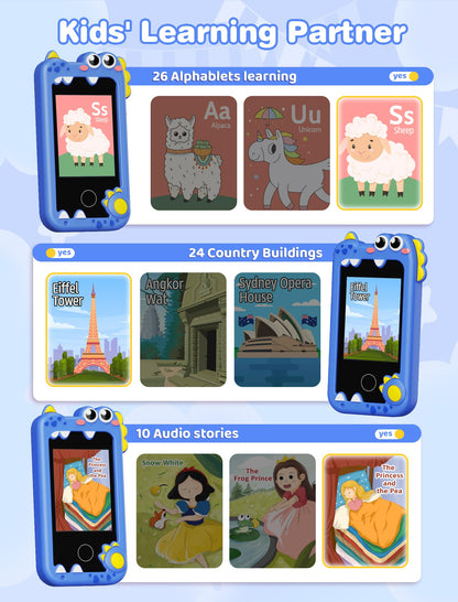 Kikidex Kids Phone for Girls, Toys for Boys Girls Age 3-8 Christmas Birthday Gifts, Touchscreen Kids Toy Cell Phone with Dual Camera, Puzzle Game, Music Player (Blue) 🍁 All In One Marketplace Canada
